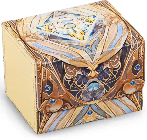 Card Deck Box for Yugioh, Trading Card Storage Box Holds 120  Sleeved Commander Deck, PU Leather Suits TCG Magic Cards with 2 Dividers (Light Yellow,Puzzle)