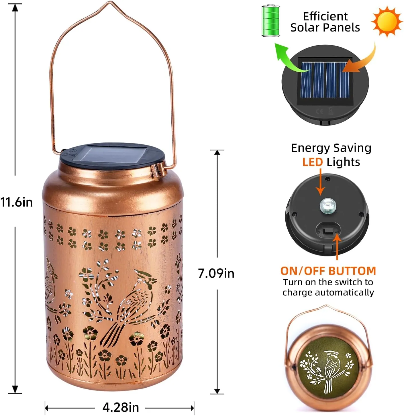 Cardinal Solar Lanterns Outdoor Waterproof Garden Decor Gifts for Women Mom Grandma Cardinal Hanging Solar Lights Christmas gifts Metal Bird Decorative Lantern for Yard, Patio, Lawn,Pathway, Landscape