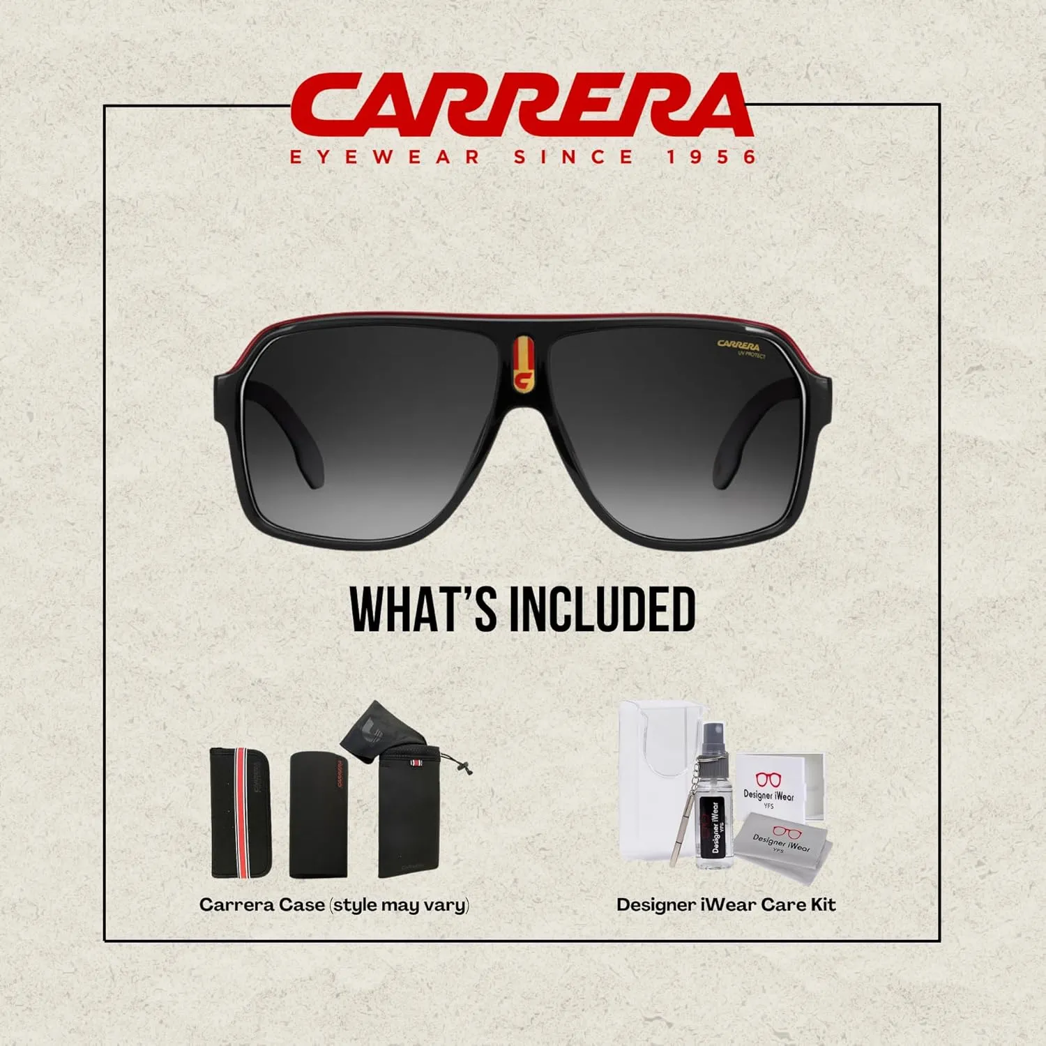 Carrera CA1001/S Plastic Aviator Sunglasses For Men For Women   BUNDLE With Designer iWear Eyewear Kit