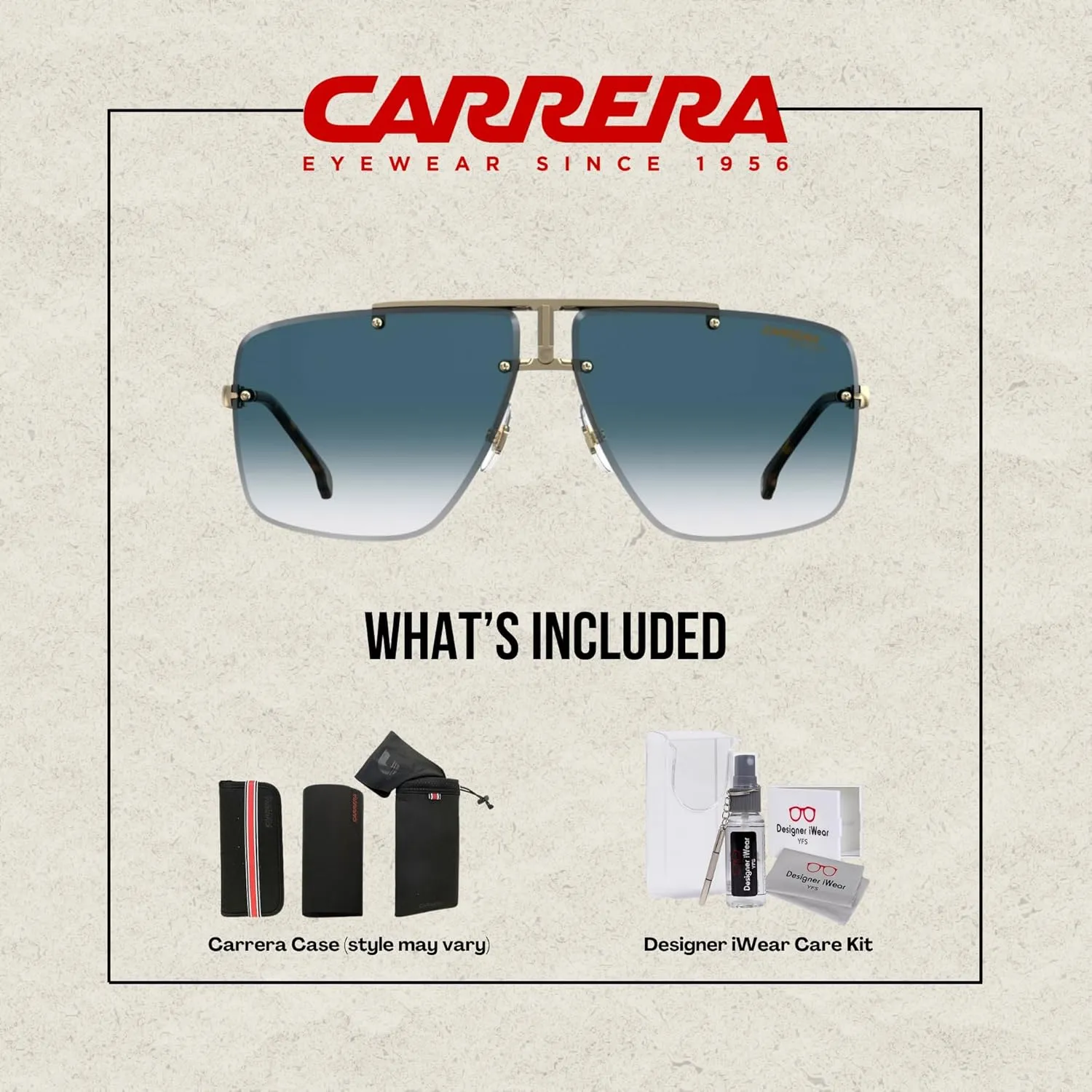 Carrera CA1016/S Square Sunglasses for Men for Women   BUNDLE with Designer iWear Care Kit