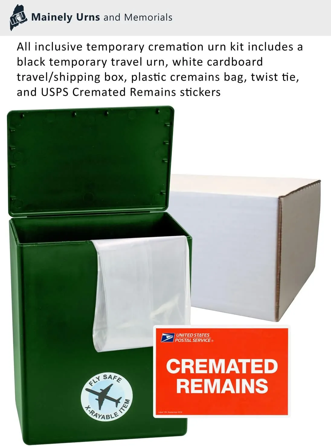 CarrySafe TSA-Approved Travel Urn Kit – Guaranteed Fly-Safe Temporary Cremation Urn for Human Ashes – Personalized, Airline Friendly, 200 Cu in, Green Plastic with Travel Box