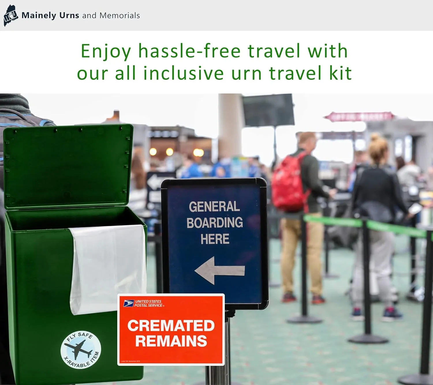 CarrySafe TSA-Approved Travel Urn Kit – Guaranteed Fly-Safe Temporary Cremation Urn for Human Ashes – Personalized, Airline Friendly, 200 Cu in, Green Plastic with Travel Box