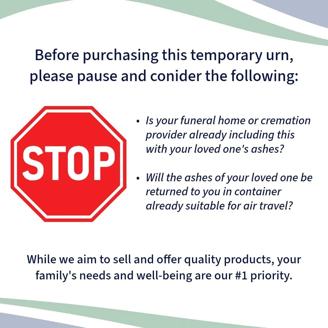CarrySafe TSA-Approved Travel Urn Kit – Guaranteed Fly-Safe Temporary Cremation Urn for Human Ashes – Personalized, Airline Friendly, 200 Cu in, Green Plastic with Travel Box
