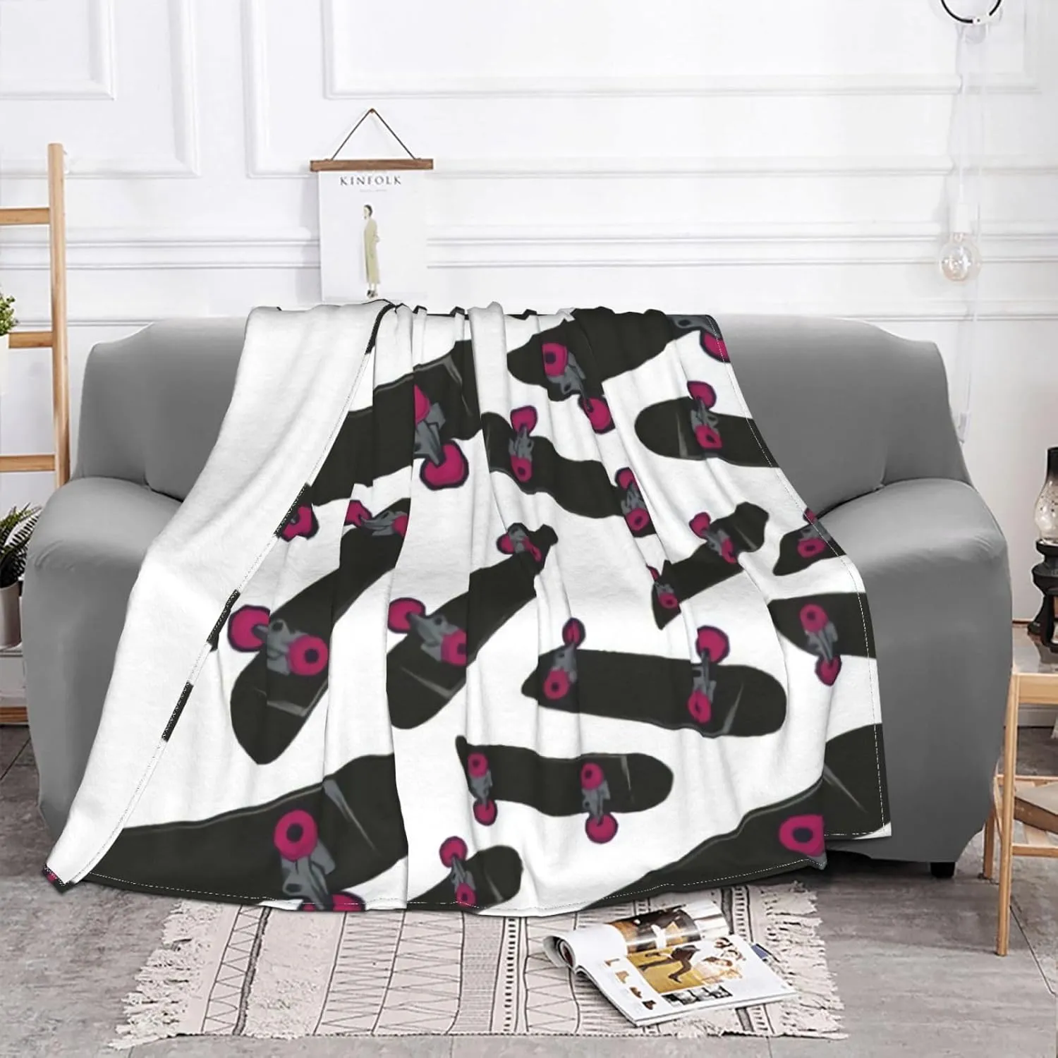 Cartoon Skateboard Extreme Sports 60"X50" Flannel Blanket - 100% Soft Polyester, Lightweight and Warm, Suitable for Families, Camping, Travel