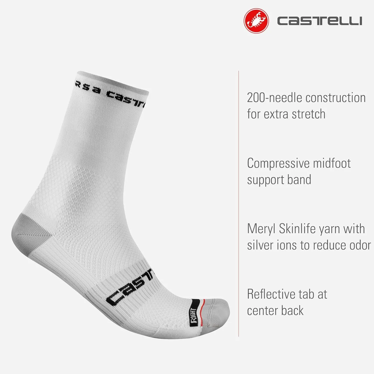 CASTELLI Men’s Rosso Corsa Pro 15 Sock, Performance Cycling Apparel Sock with Midfoot Support Band & Cushion Pad
