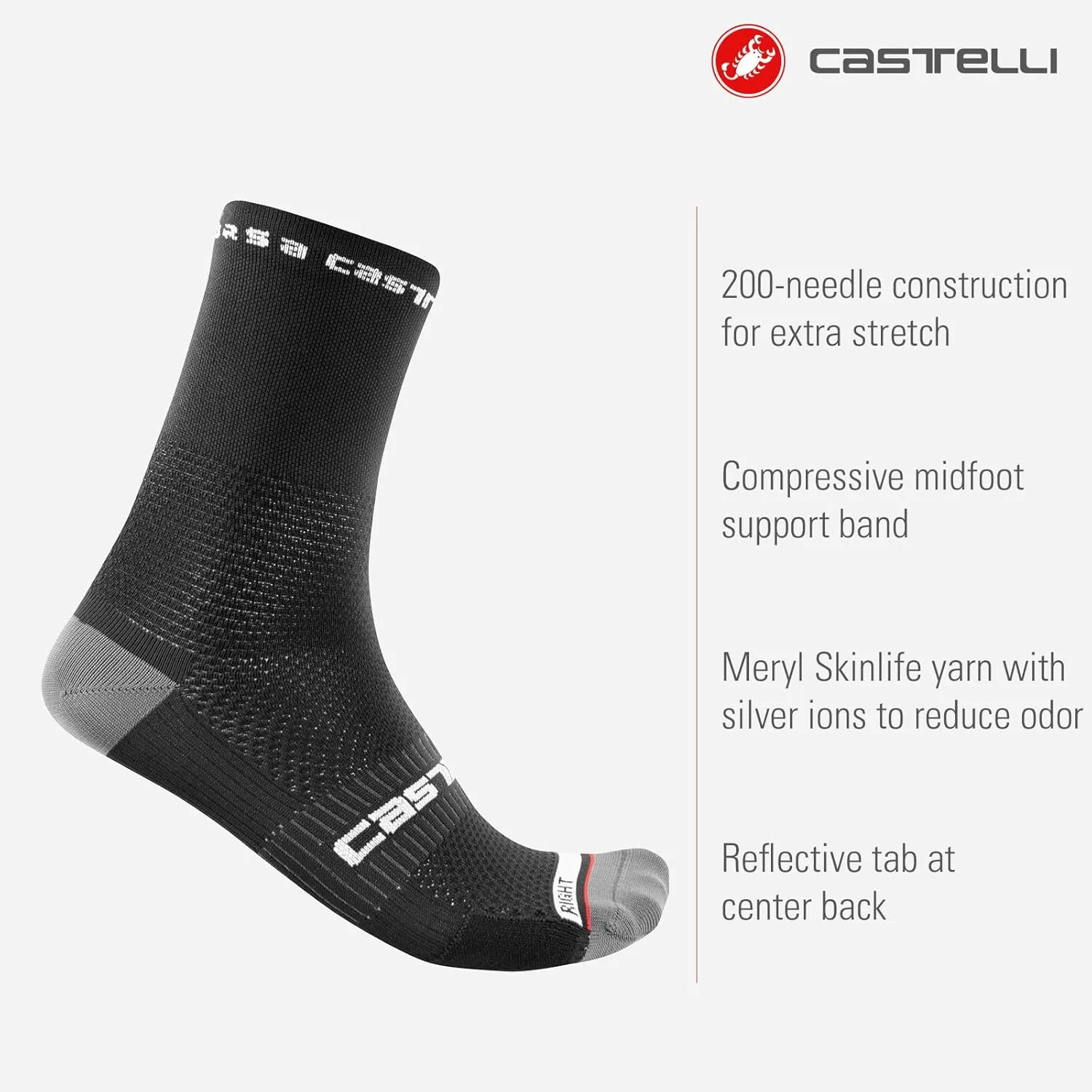 CASTELLI Men’s Rosso Corsa Pro 15 Sock, Performance Cycling Apparel Sock with Midfoot Support Band & Cushion Pad