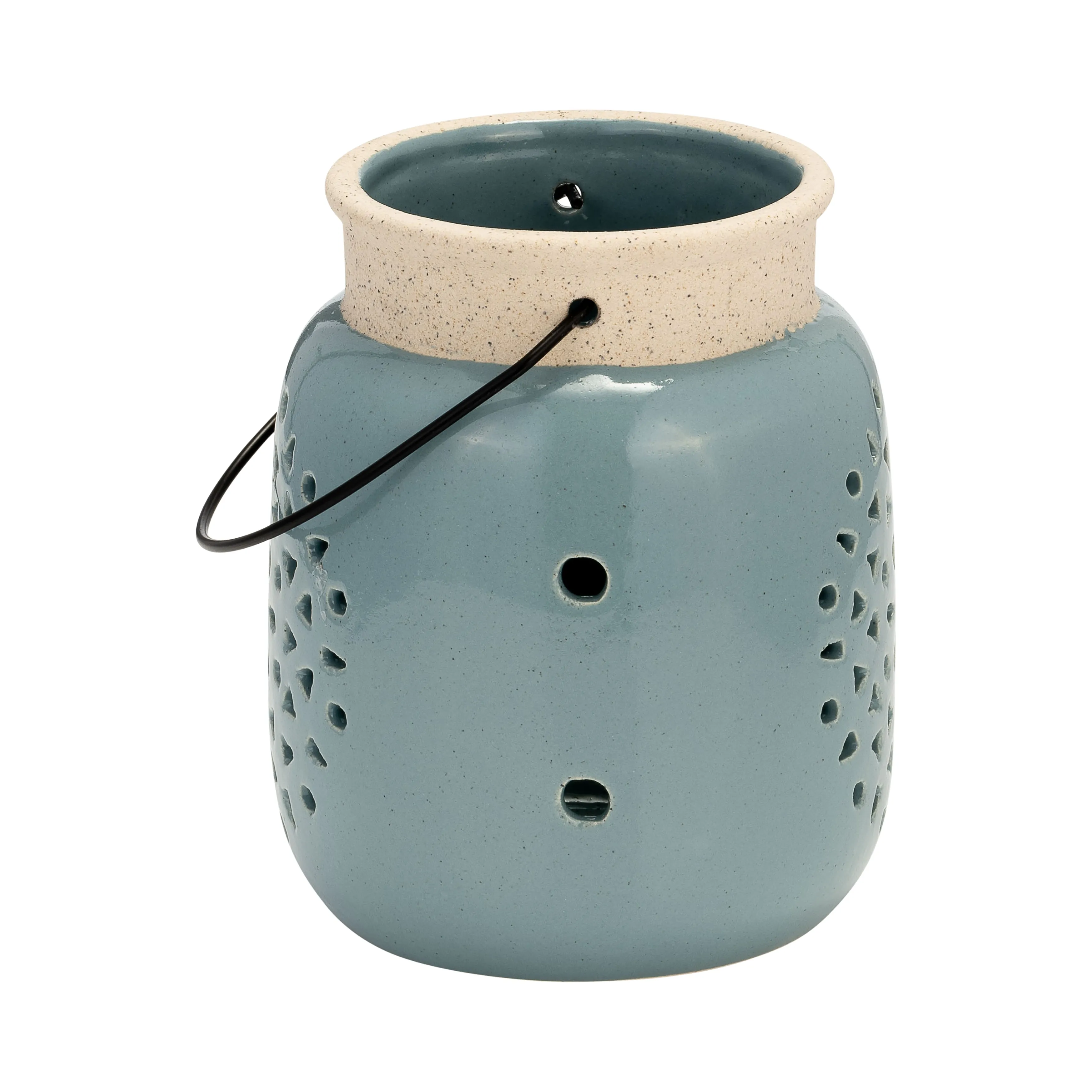 Ceramic 6" Flower Cut Out Lantern Cameo Blue