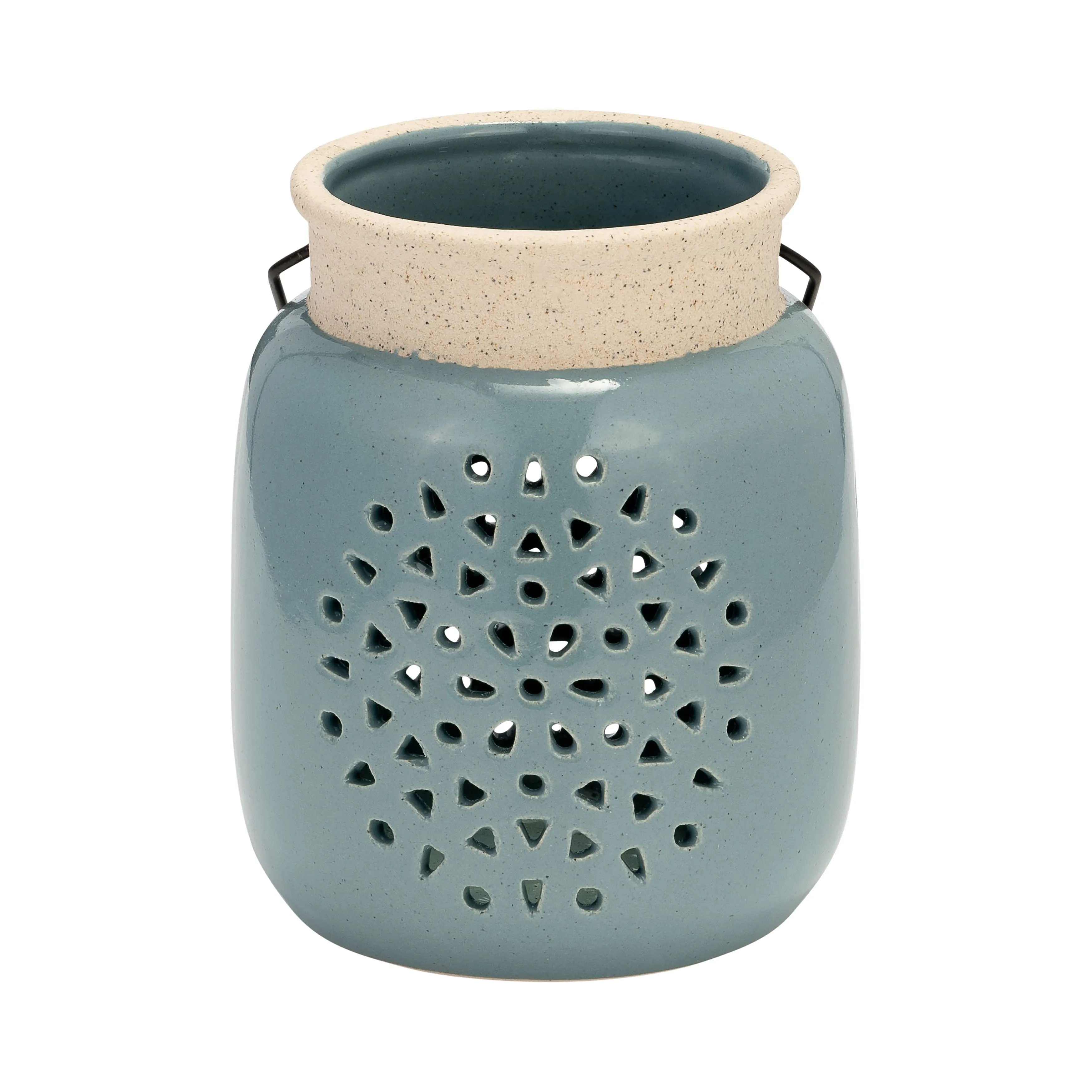 Ceramic 6" Flower Cut Out Lantern Cameo Blue