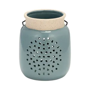 Ceramic 6" Flower Cut Out Lantern Cameo Blue