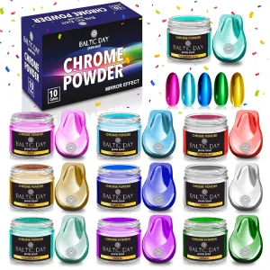 Chrome Powder for Nails & Resin – 10 Colors Mirror Chrome Pigment, Holographic Mica Powder for Nail Art, Epoxy, Tumblers, Slime, Crafts – 2g Each Jar