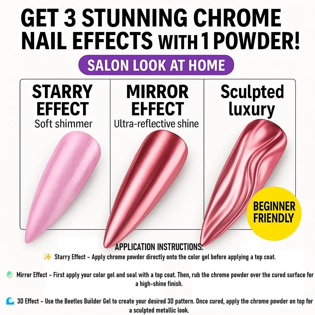 Chrome Powder for Nails & Resin – 10 Colors Mirror Chrome Pigment, Holographic Mica Powder for Nail Art, Epoxy, Tumblers, Slime, Crafts – 2g Each Jar
