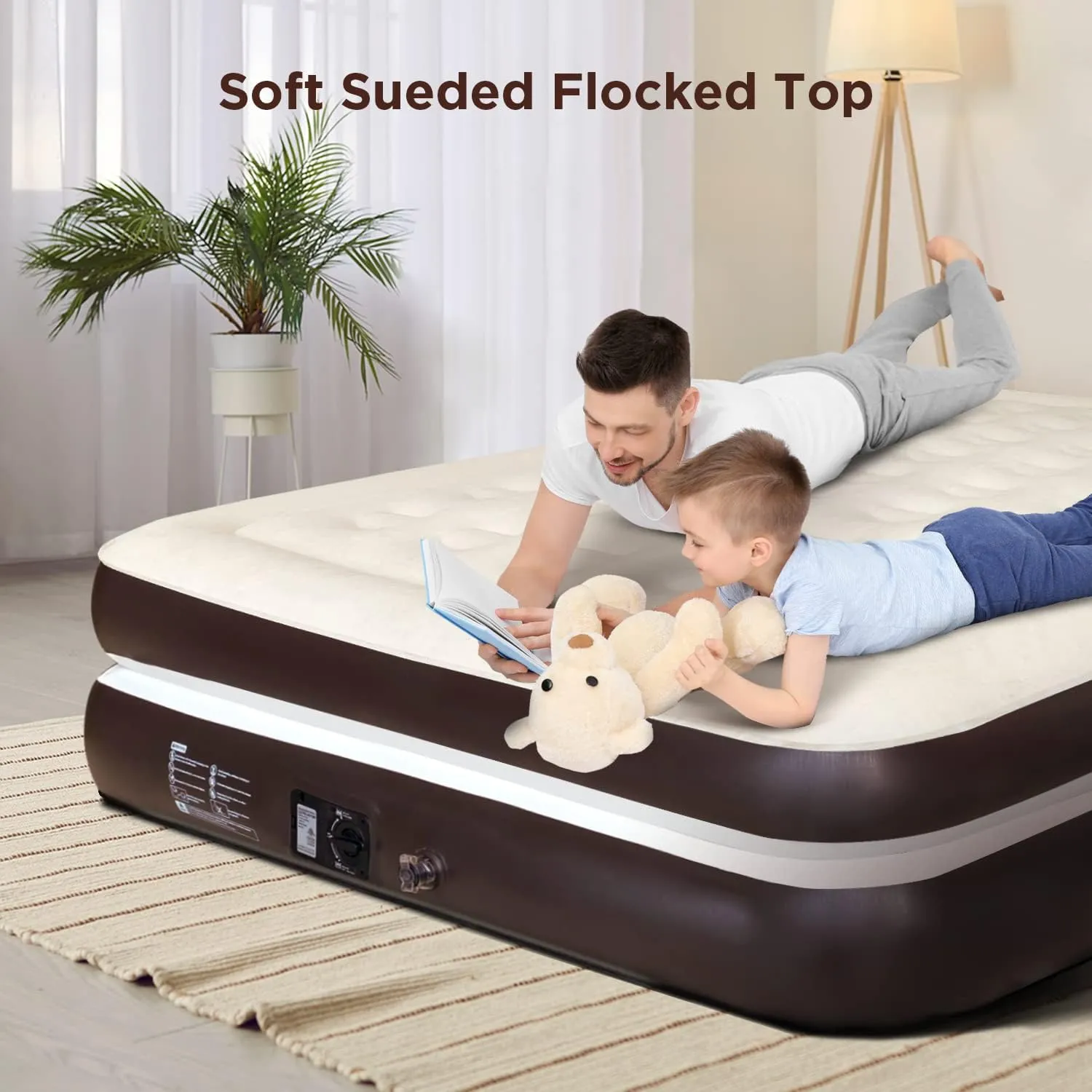Ciays Air Mattress with Built-in Pump, Blow Up Mattress with Carrying Bag for Home and Camping, Flocked Top Inflatable Air Bed for Guests, Family