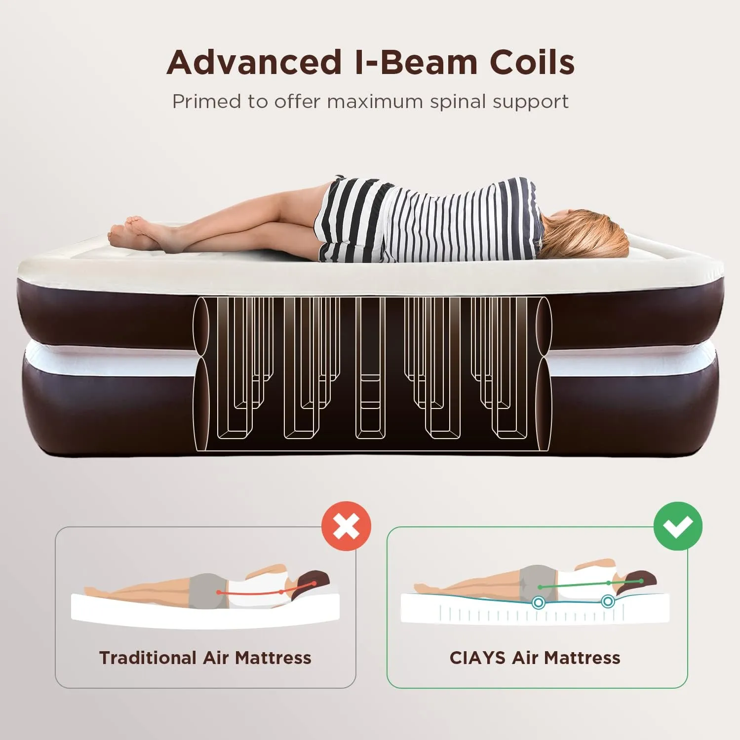 Ciays Air Mattress with Built-in Pump, Blow Up Mattress with Carrying Bag for Home and Camping, Flocked Top Inflatable Air Bed for Guests, Family
