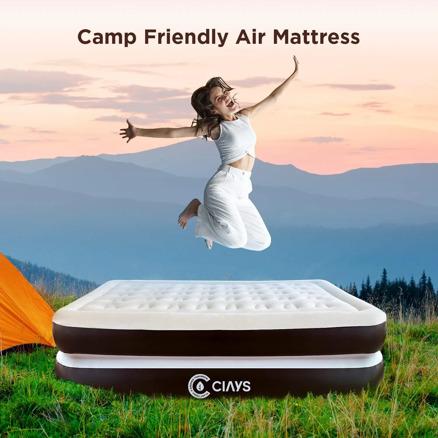 Ciays Air Mattress with Built-in Pump, Blow Up Mattress with Carrying Bag for Home and Camping, Flocked Top Inflatable Air Bed for Guests, Family