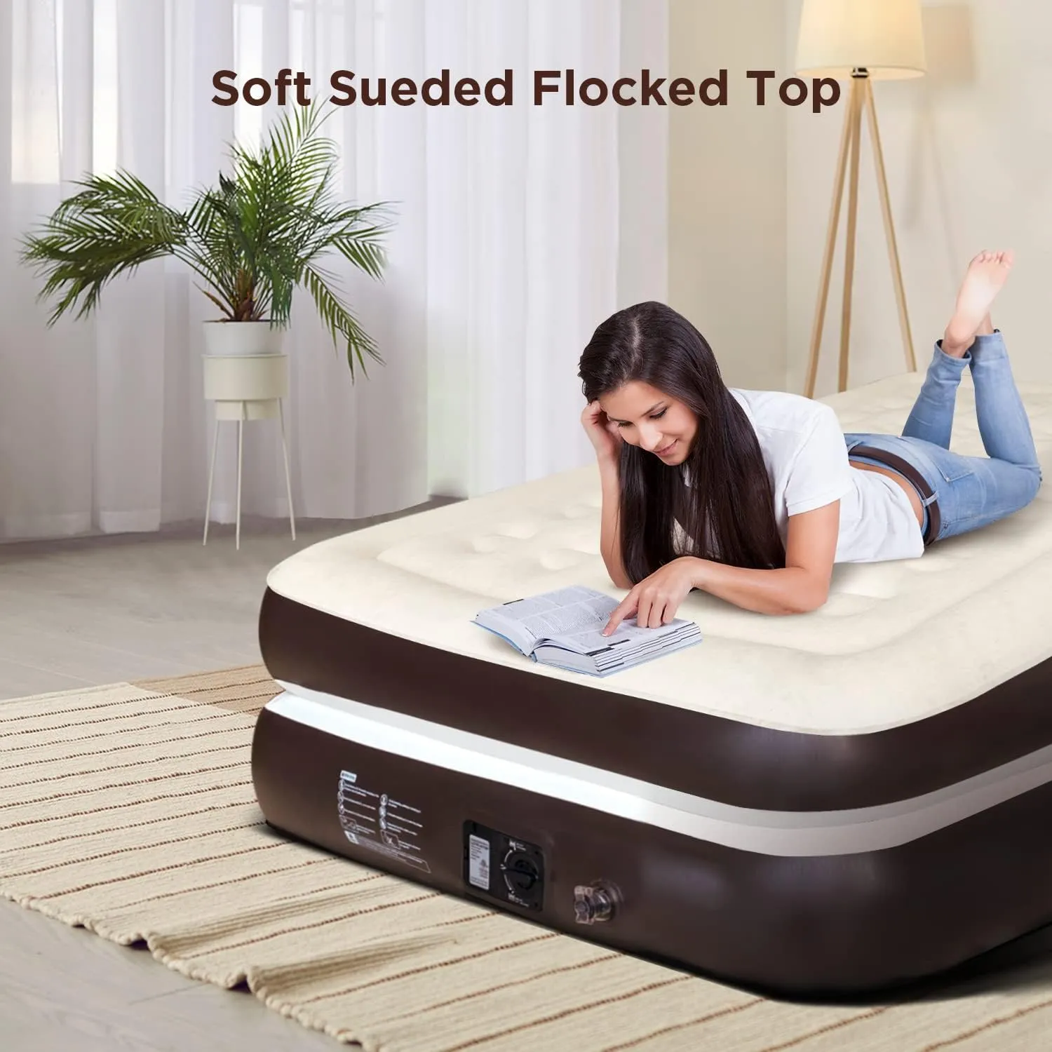Ciays Air Mattress with Built-in Pump, Blow Up Mattress with Carrying Bag for Home and Camping, Flocked Top Inflatable Air Bed for Guests, Family