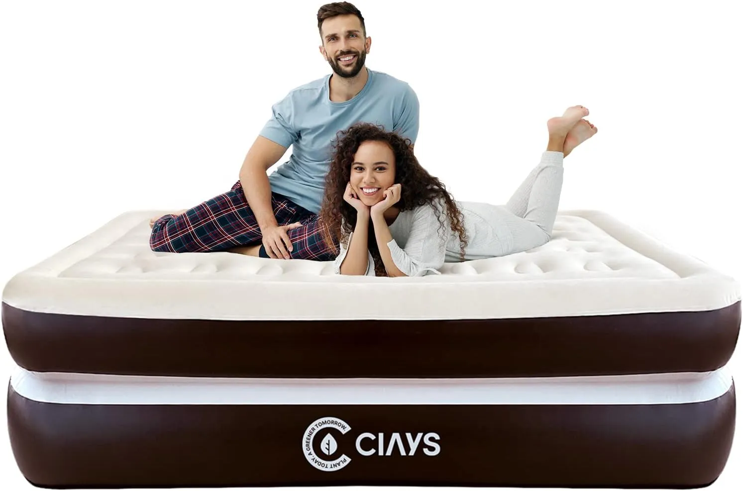 Ciays Air Mattress with Built-in Pump, Blow Up Mattress with Carrying Bag for Home and Camping, Flocked Top Inflatable Air Bed for Guests, Family