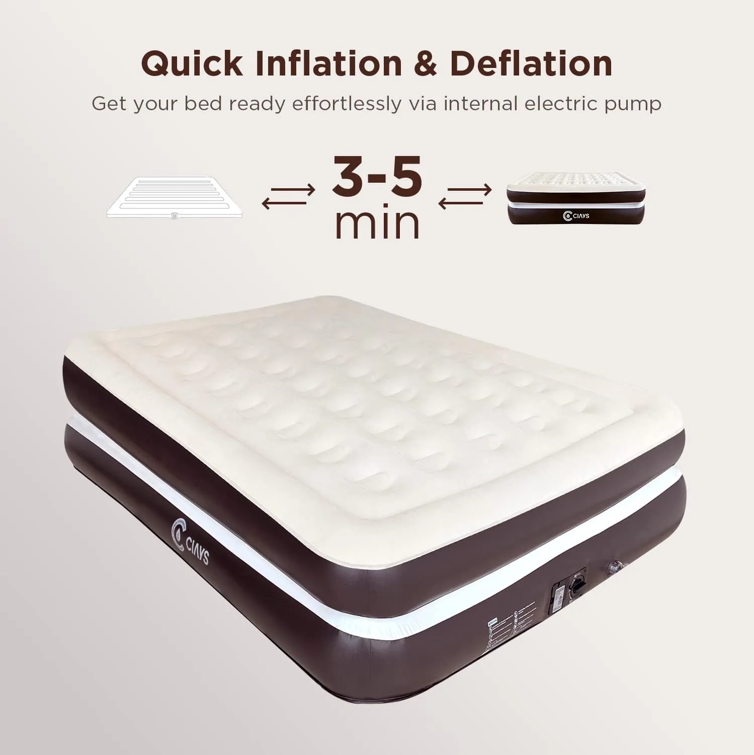 Ciays Air Mattress with Built-in Pump, Blow Up Mattress with Carrying Bag for Home and Camping, Flocked Top Inflatable Air Bed for Guests, Family