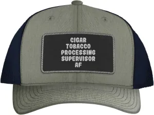 Cigar Tobacco Processing Supervisor AF - Leather Black Patch Engraved Trucker Hat