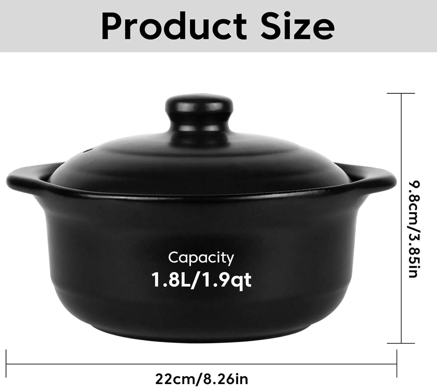 Clay Pot for Cooking with Lid 1.9 Quart Ceramic Cooking Pot Ceramic Cookware Heat-resistant Casserole Dish with Lid Korean Stone Pot Cookware for Cooking Hot Pot Soup Meat Rice