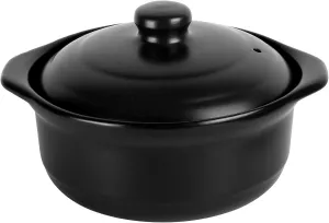 Clay Pot for Cooking with Lid 1.9 Quart Ceramic Cooking Pot Ceramic Cookware Heat-resistant Casserole Dish with Lid Korean Stone Pot Cookware for Cooking Hot Pot Soup Meat Rice