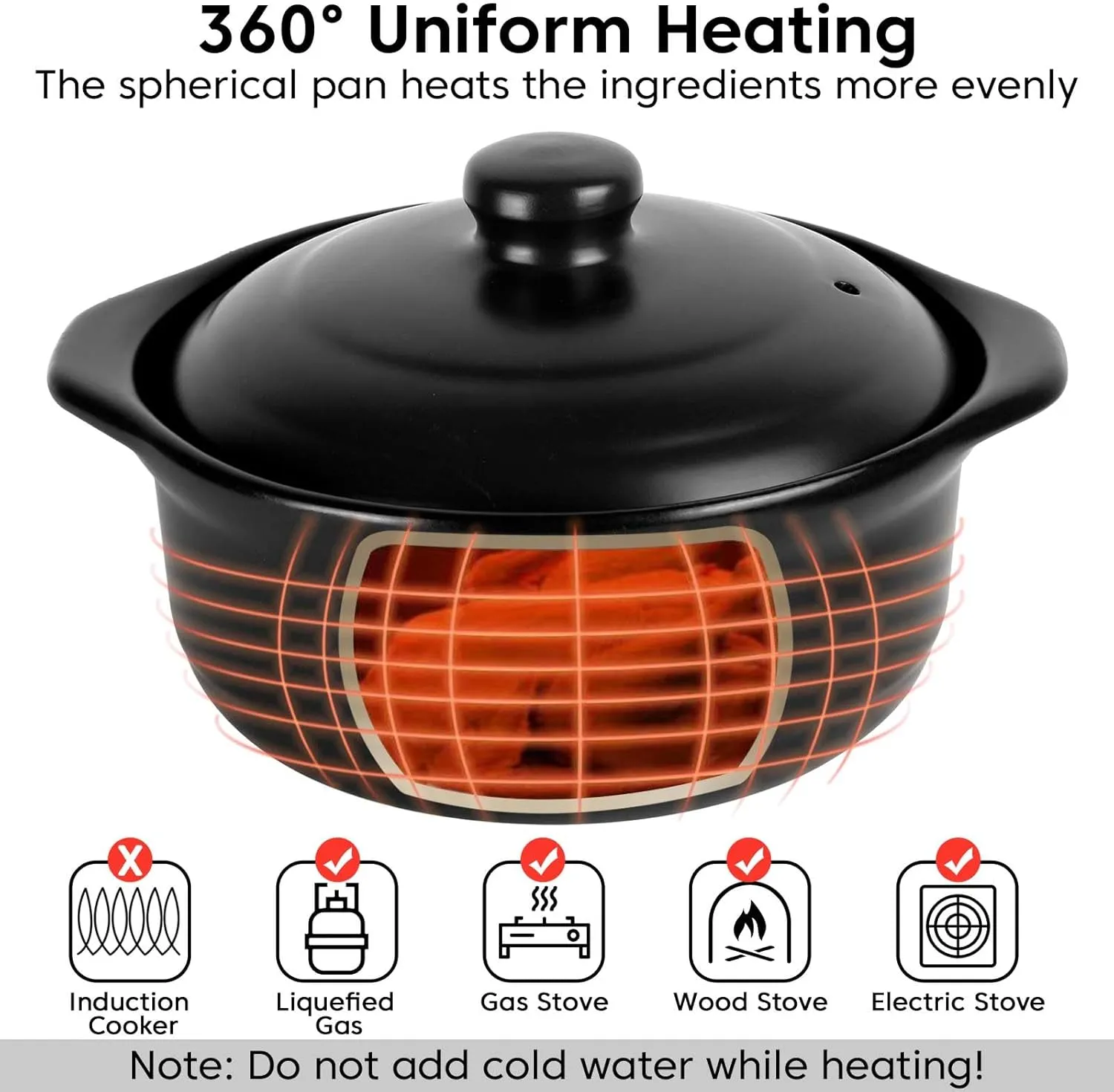 Clay Pot for Cooking with Lid 1.9 Quart Ceramic Cooking Pot Ceramic Cookware Heat-resistant Casserole Dish with Lid Korean Stone Pot Cookware for Cooking Hot Pot Soup Meat Rice
