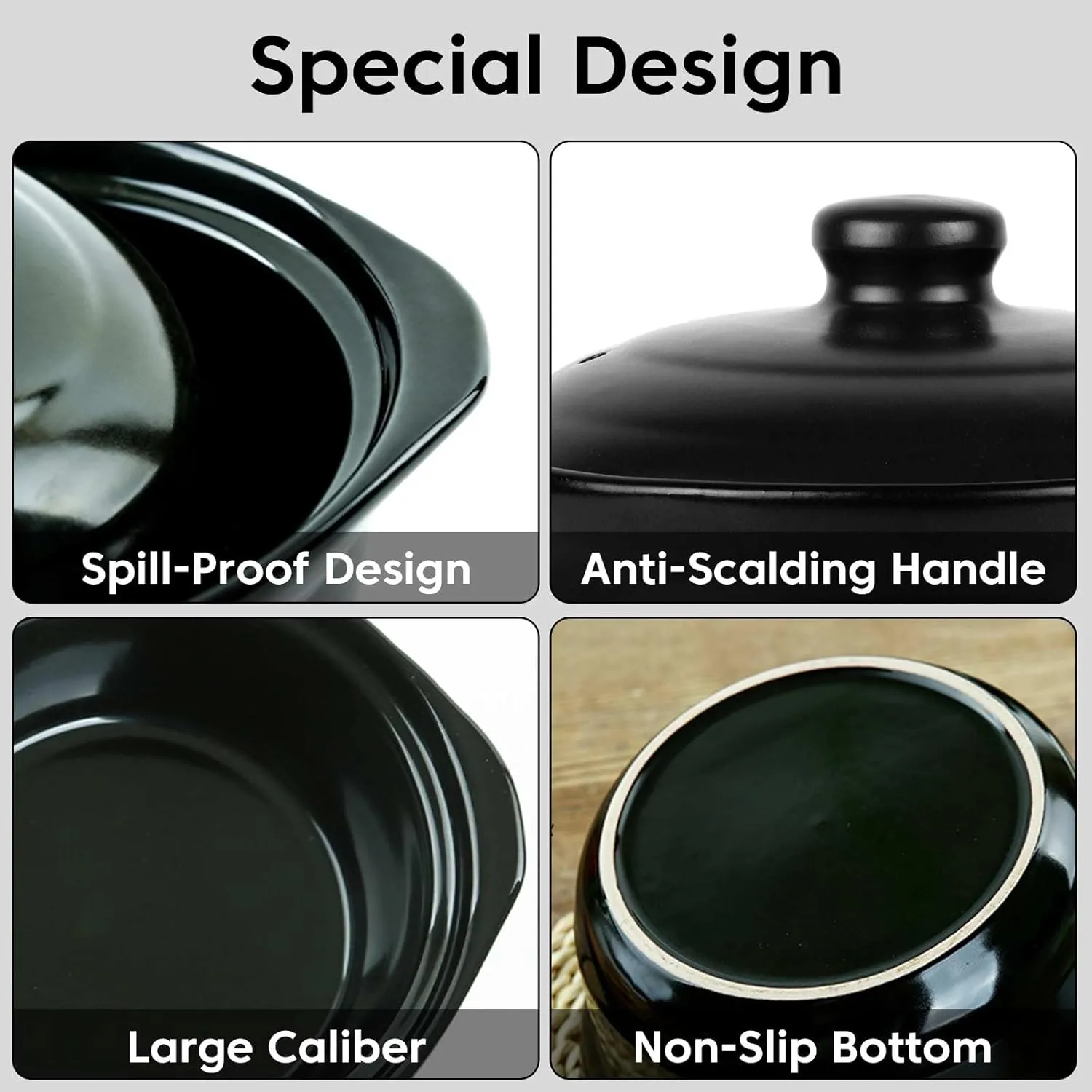 Clay Pot for Cooking with Lid 1.9 Quart Ceramic Cooking Pot Ceramic Cookware Heat-resistant Casserole Dish with Lid Korean Stone Pot Cookware for Cooking Hot Pot Soup Meat Rice
