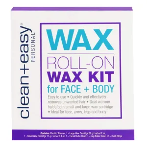 Clean   Easy Roll On Wax Kit – Hair Removal System with Dual Electric Warmer, Cartridges & Strips, At-Home Wax Roller Kit, 120V