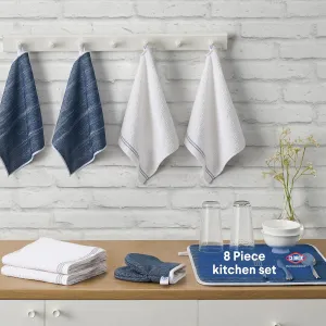 CLOROX Premium Kitchen Set - Perfect for Home Cleaning & Handling Dishes - 2 Cotton Kitchen Towels, 2 Cotton Dishcloths, Mini Oven Mitt, Dish Drying Mat, 2 Scrubber Dishcloths - 8 Pc Set