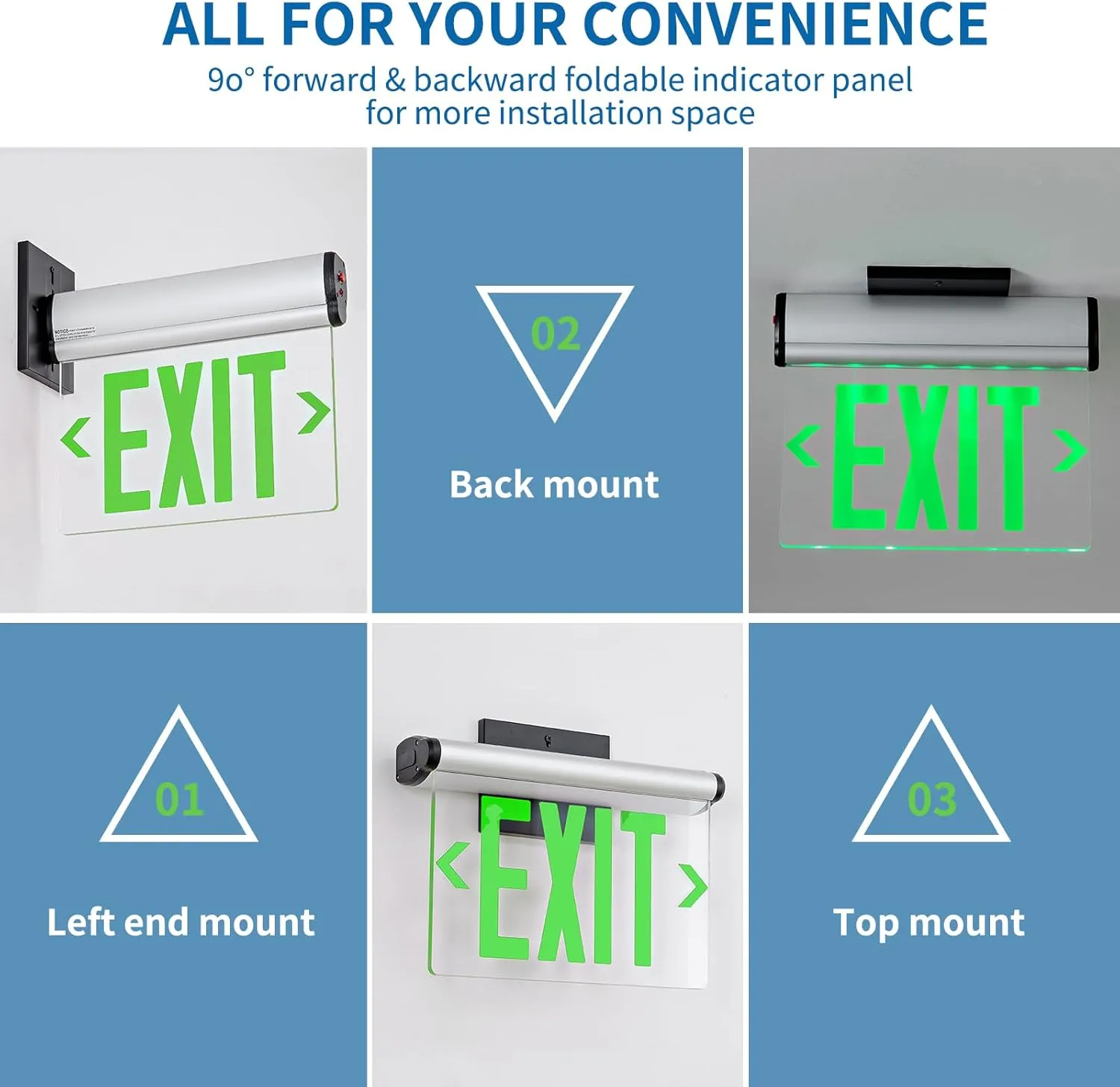 CM MZY Green Double Sides LED Edge Lit Exit Sign, UL 924, Hardwired Emergency Exit Lights with Battery Backup, Aluminum Housing with Rotating Acrylic Mirror Panel, AC 120/277V, 1 Pack