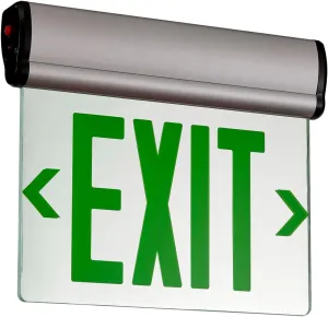 CM MZY Green Double Sides LED Edge Lit Exit Sign, UL 924, Hardwired Emergency Exit Lights with Battery Backup, Aluminum Housing with Rotating Acrylic Mirror Panel, AC 120/277V, 1 Pack