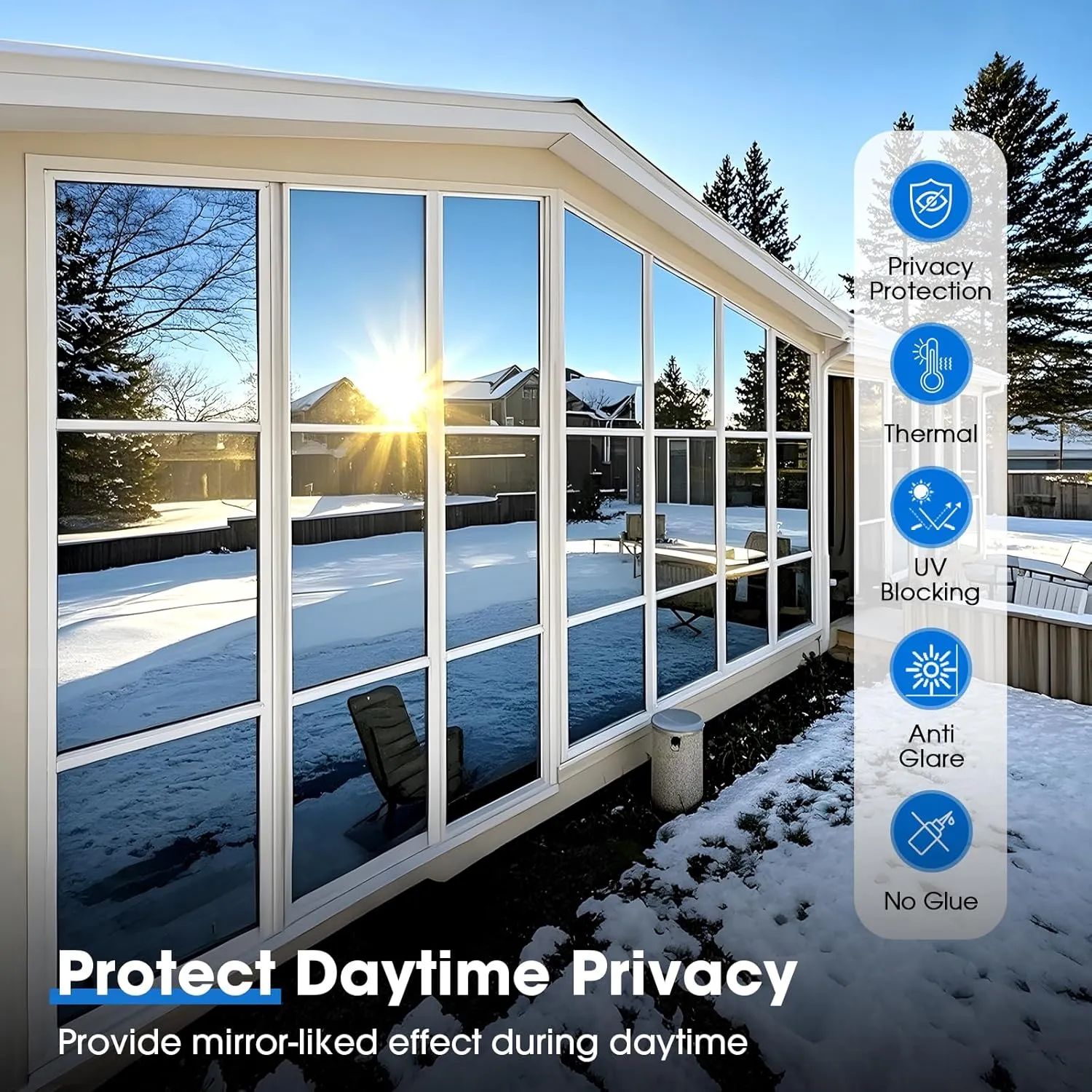 Coavas One Way Privacy Window Film,Reflective Home Glass Mirror Tint See Out Not in,Heat UV Blocking Static Cling for Office Front Door Daytime Privacy Covering, Black-Silver,23.6x78.7 in