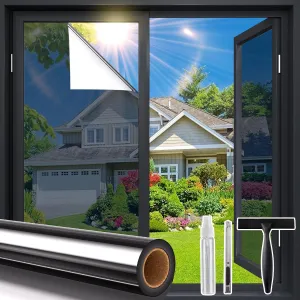 Coavas One Way Window Privacy Film, Window Tint for Home, Daytime Reflective Mirror Glass Windows Coverings Heat UV Blocking See Out Not in,Black, 17.5 X 157.5 Inch