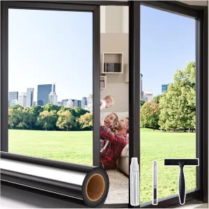 Coavas Privacy Window Film One Way, Reflective Mirror Heat Blocking Daytime Privacy Window Tint for Home See Out Not in Window Security Clings Clear Self-Adhesive Door Cover with 3 Tools,35.4x78.7in