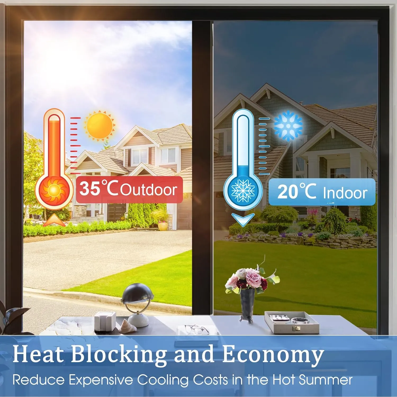 Coavas Privacy Window Film One Way, Reflective Mirror Heat Blocking Daytime Privacy Window Tint for Home See Out Not in Window Security Clings Clear Self-Adhesive Door Cover with 3 Tools,35.4x78.7in