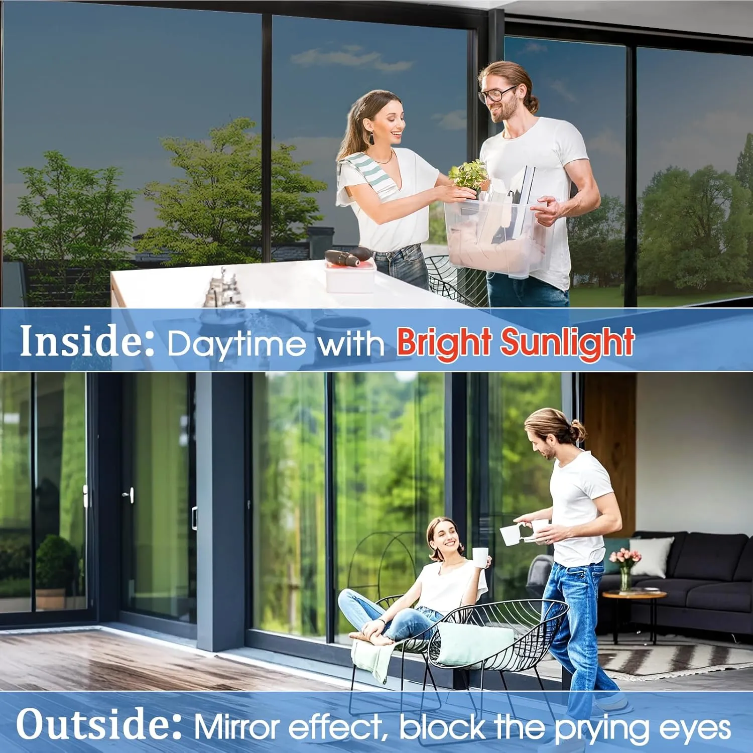 Coavas Privacy Window Film One Way, Reflective Mirror Heat Blocking Daytime Privacy Window Tint for Home See Out Not in Window Security Clings Clear Self-Adhesive Door Cover with 3 Tools,35.4x78.7in