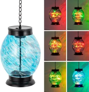 Color Changing Hanging Solar Lanterns Outdoor Waterproof,21'' Glass Solar Lantern with Colorful String Light,Outdoor Decorativ Light for Table,Patio,Yard,Garden Decor,Garden Gift for Women