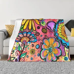 Colorful Psychedelic Flower 60"X50" Flannel Blanket - 100% Soft Polyester, Lightweight and Warm, Suitable for Families, Camping, Travel