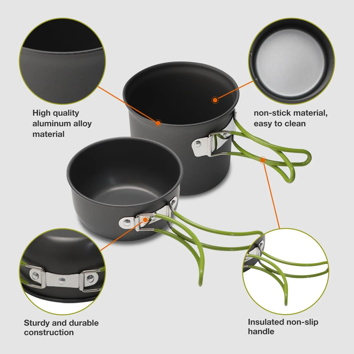 Compact Camping Cookware Set - Lightweight Backpacking Pots and Pans Kit for Camping, Hiking, Backpacking, Picnic and Other Outdoor Activities