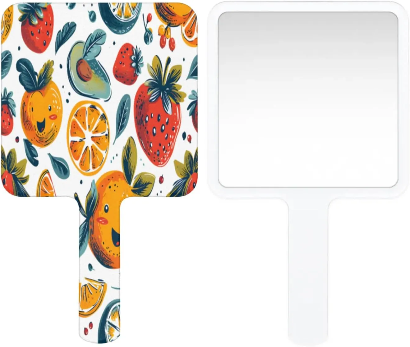Compact Square Handheld Travel Mirror - 6.2x3.6 Inches, Ultra-Portable & Crystal-Clear, Cute Stuff for Women, Tropical Cartoon Fruits Makeup Mirror