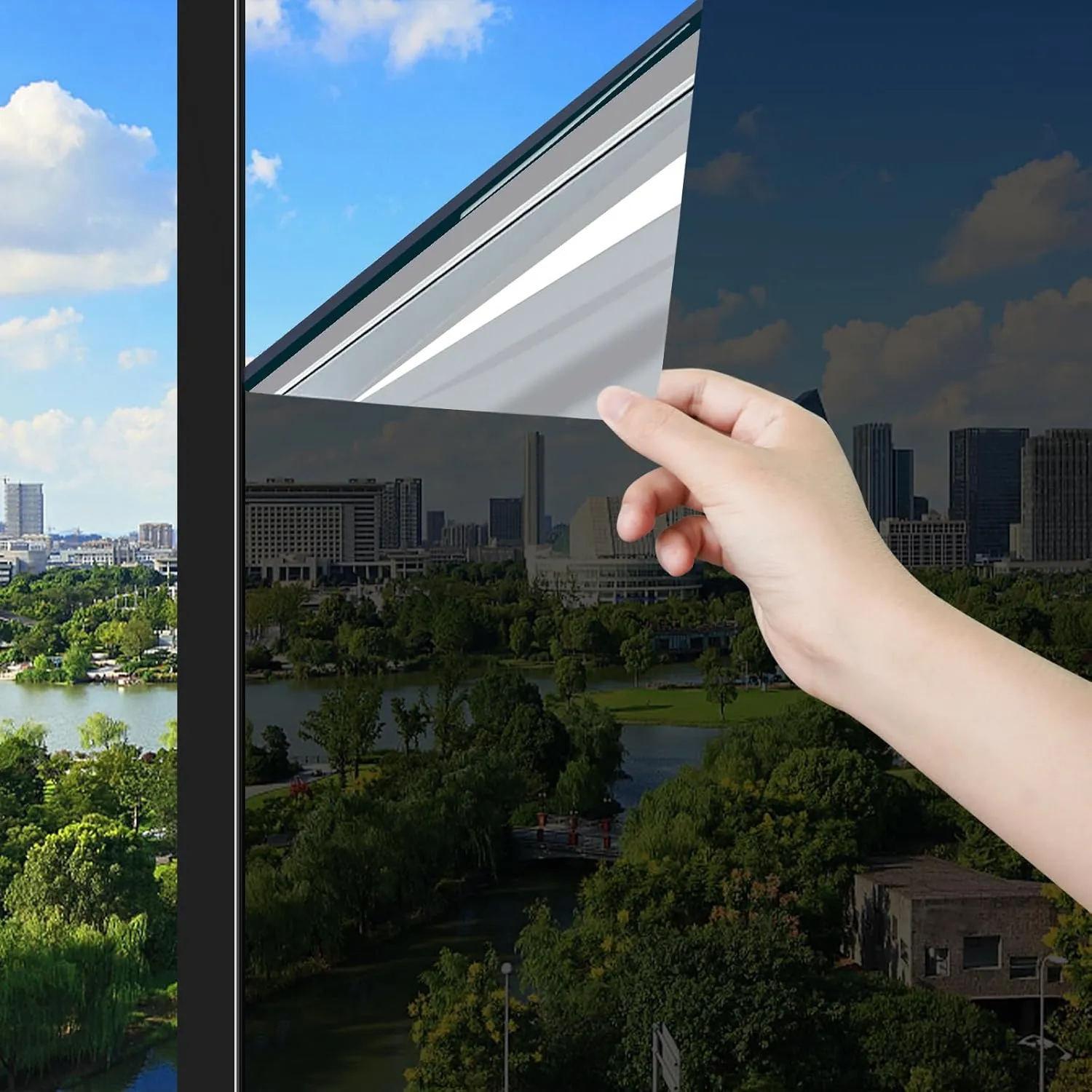 ConCus-T Window Tint One Way Window Film Static Cling Sun Blocking Window Tinting Film for Home Heat Control Window Film Mirror Tint Reflective Anti UV Film, Black Silver, 35.43 Inch x 6.5 Feet