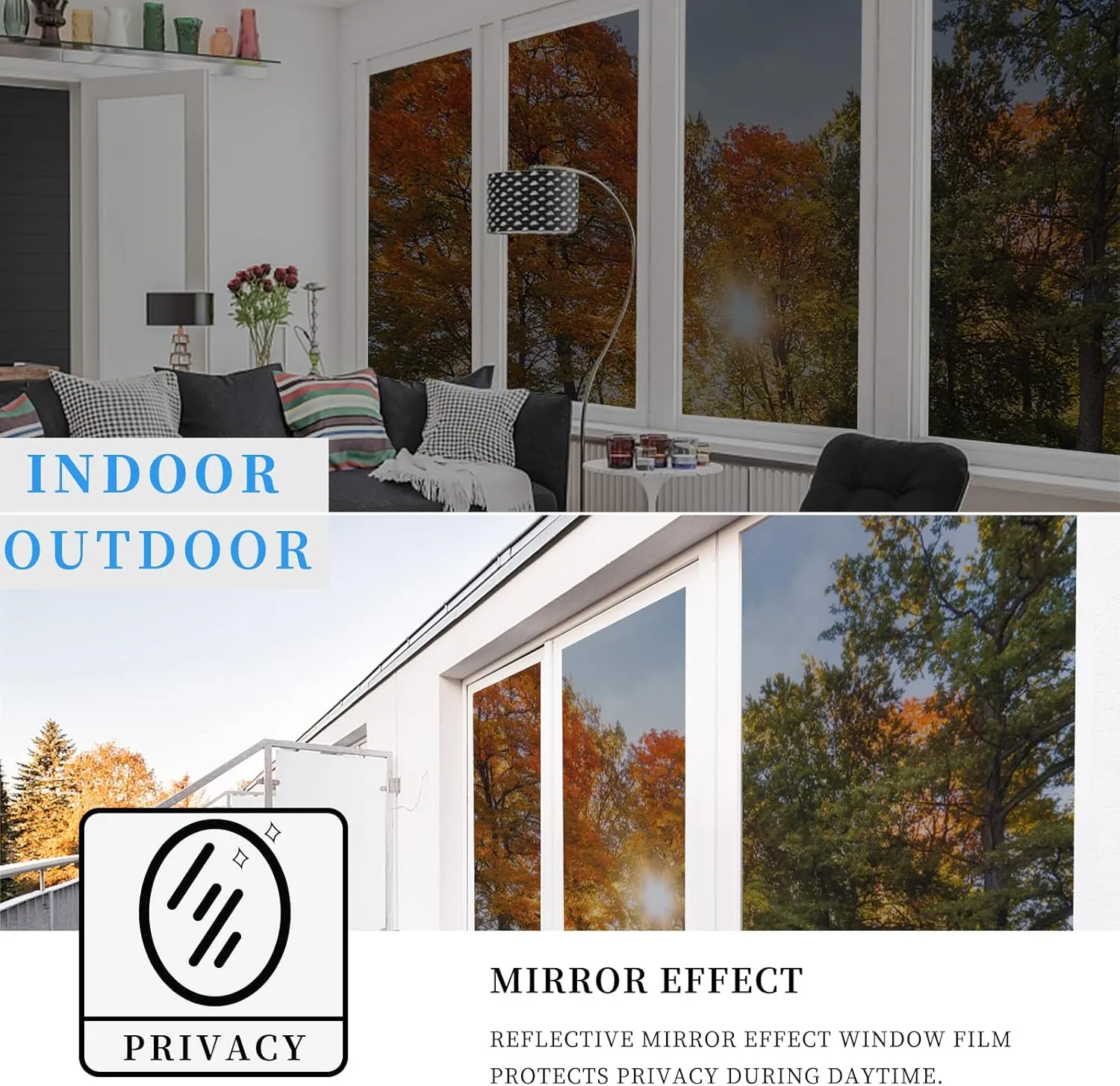 ConCus-T Window Tint One Way Window Film Static Cling Sun Blocking Window Tinting Film for Home Heat Control Window Film Mirror Tint Reflective Anti UV Film, Black Silver, 35.43 Inch x 6.5 Feet