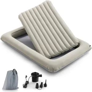 Costzon Toddler Travel Bed, Portable Toddler Bed with Detachable 2 Sided Air Mattress, Electric Pump, Storage Bag, Inflatable Blow Up Kids Bed, Perfect for Boys Girls Travel, Camping, Sleeping (Gray)