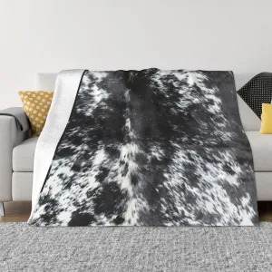 Cowhide Black and White 80"X60" Flannel Blanket - 100% Soft Polyester, Lightweight and Warm, Suitable for Families, Camping, Travel