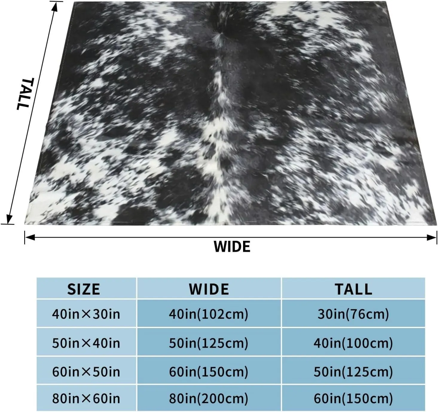 Cowhide Black and White 80"X60" Flannel Blanket - 100% Soft Polyester, Lightweight and Warm, Suitable for Families, Camping, Travel