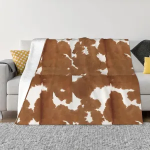 Cowhide Tan and White Texture 80"X60" Flannel Blanket - 100% Soft Polyester, Lightweight and Warm, Suitable for Families, Camping, Travel