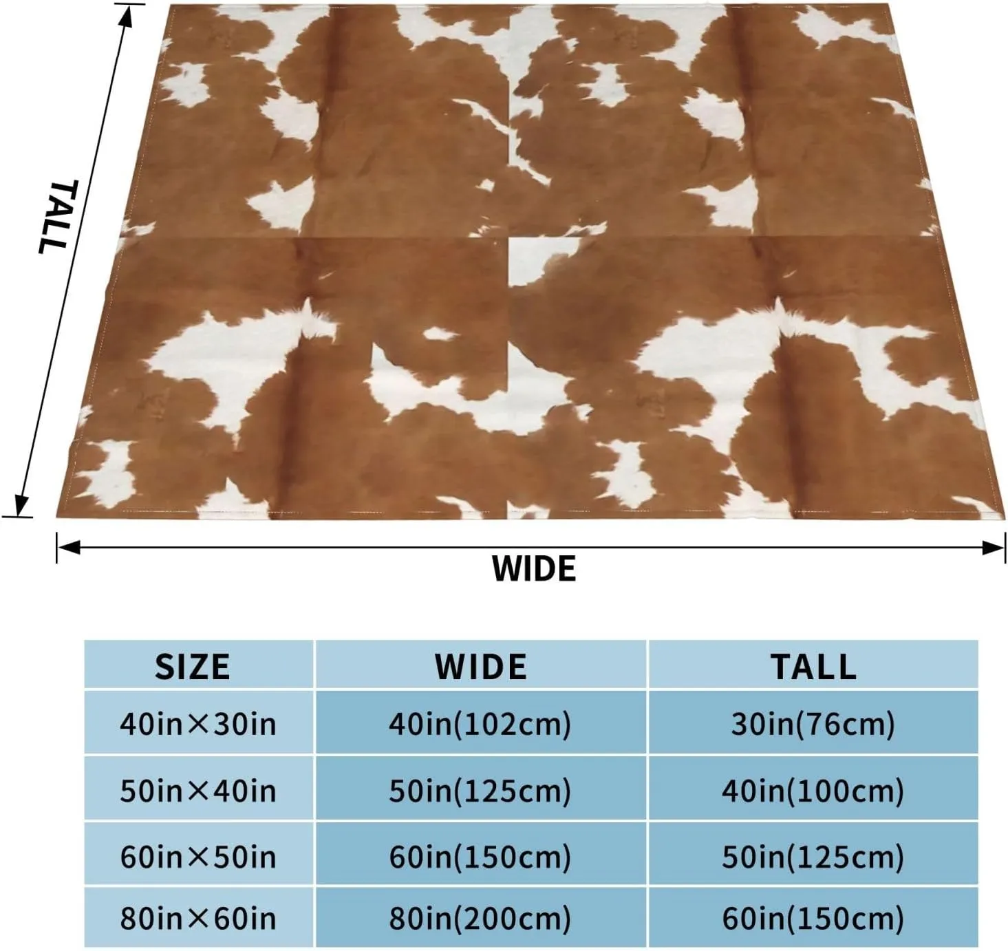 Cowhide Tan and White Texture 80"X60" Flannel Blanket - 100% Soft Polyester, Lightweight and Warm, Suitable for Families, Camping, Travel