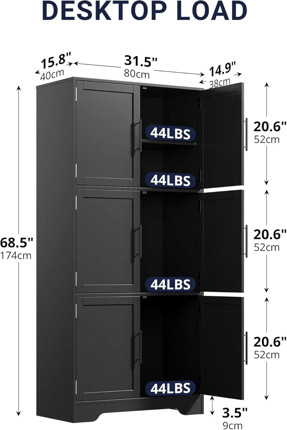 Cozy Castle Kitchen Pantry Cabinet with Soft Doors and Adjustable Shelves 68.5", Freestanding Cupboard for Dining Room Living Room Bathroom Linen & Laundry Black
