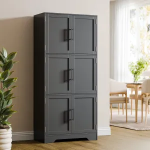 Cozy Castle Kitchen Pantry Cabinet with Soft Doors and Adjustable Shelves 68.5", Freestanding Cupboard for Dining Room Living Room Bathroom Linen & Laundry Black