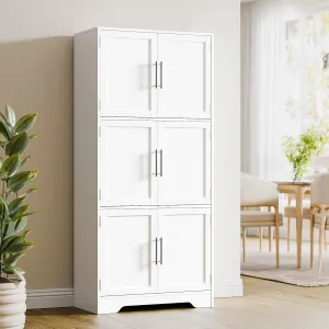 Cozy Castle Kitchen Pantry Cabinet with Soft Doors and Adjustable Shelves 68.5", Freestanding Cupboard for Dining Room Living Room Bathroom Linen & Laundry White