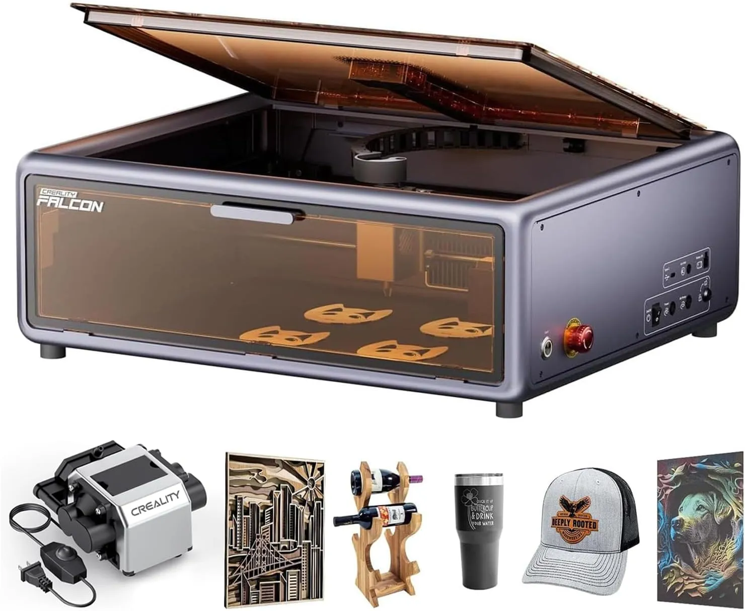 Creality Falcon A1 10W Laser Engraver, 80W Enclosed Laser Cutter and Engraver Machine with Air Assist, Smart Camera Positioning, 600mm/s Speed, Smart Material Recognition, Ideal for Wood & Metal